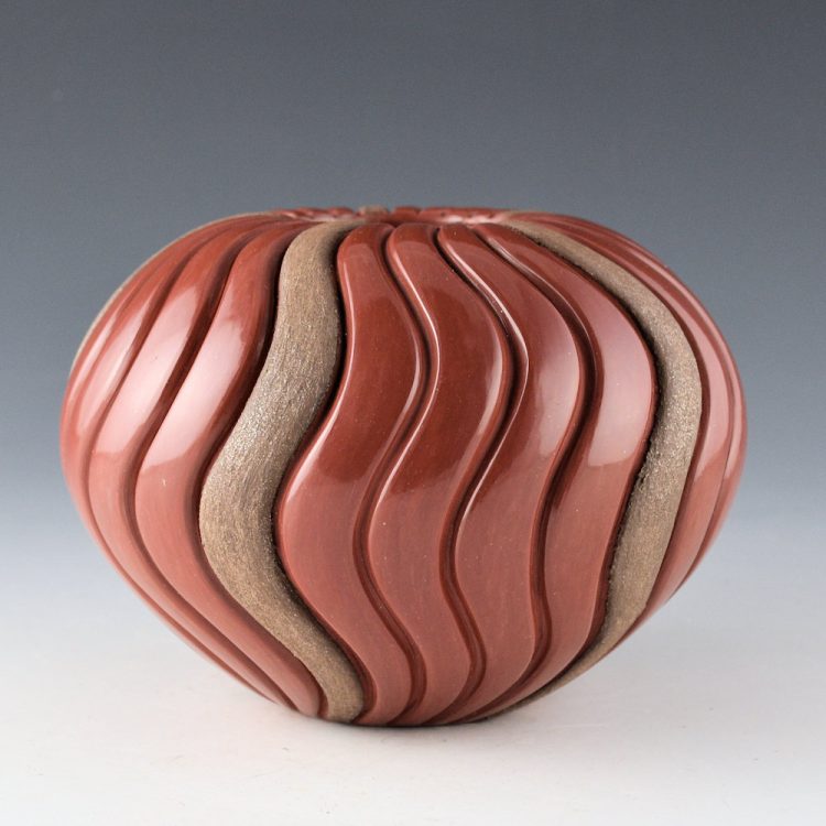 Tafoya-Sanchez, Linda - Red and Black 25 Swirl Rib Melon Bowl