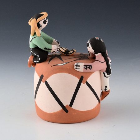 Alternative view of Ray, Marilyn Henderson - Clay Drum with Two Kids and Butterfly (1990s)