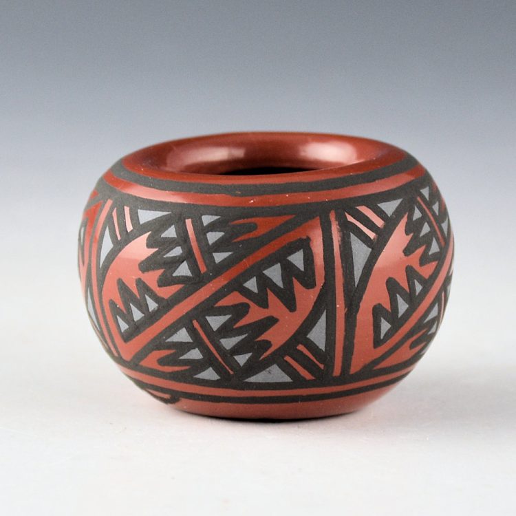 Vigil, Minnie - Red Polychrome Small Bowl with Lightning Designs (1970s)