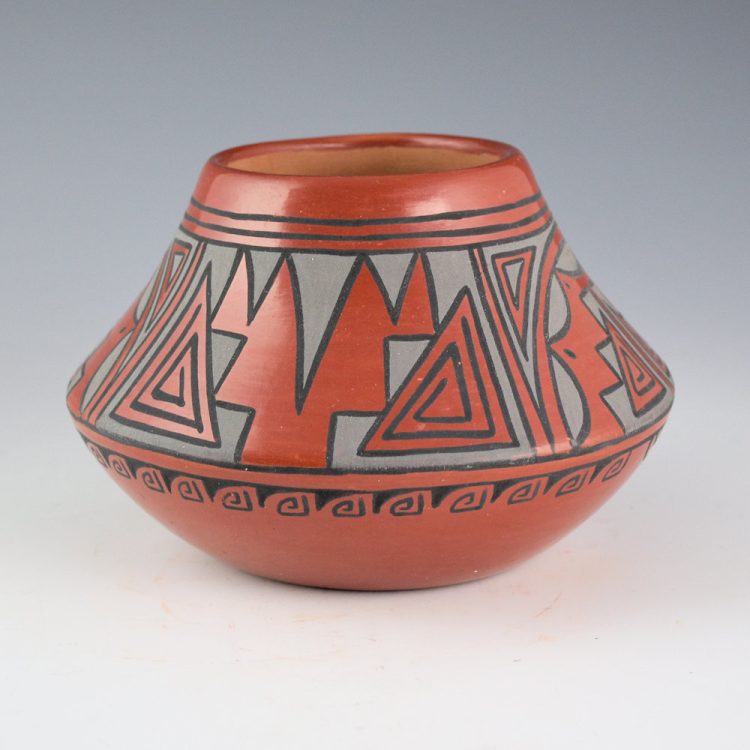 Vigil, Minnie - Red Polychrome Jar with Lightning and Rainbow Designs (1970s)