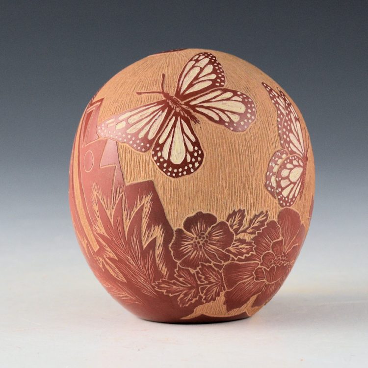 Lonewolf, Rosemary "Apple Blossom" - Seedpot with Three Butterflies and Flowers (1982)