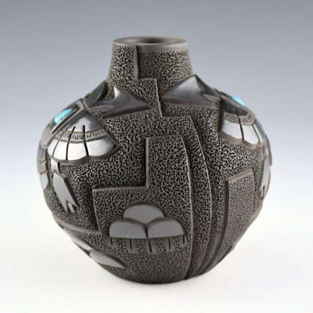 Alternative view of Garcia, Tammy - "Water Reflections" Black Water Jar with Turquoise