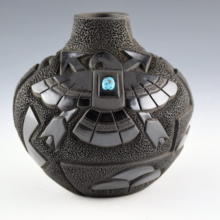 Garcia, Tammy - "Water Reflections" Black Water Jar with Turquoise