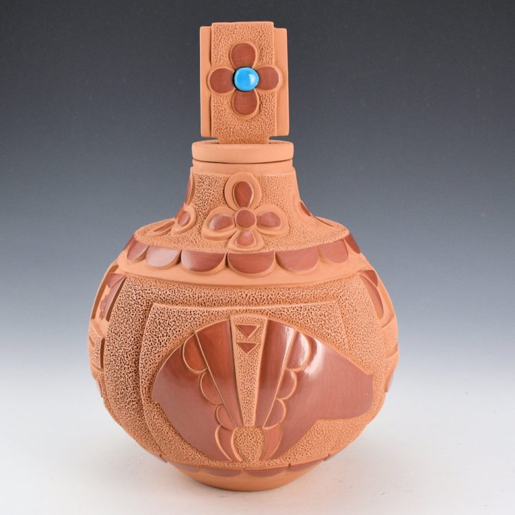 Garcia, Tammy - "Earth Tracks" Lidded Jar with Bear Paws, Bear, and Turquoise