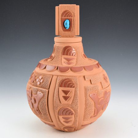 Alternative view of Garcia, Tammy - "Earth Tracks" Lidded Jar with Bear Paws, Bear, and Turquoise
