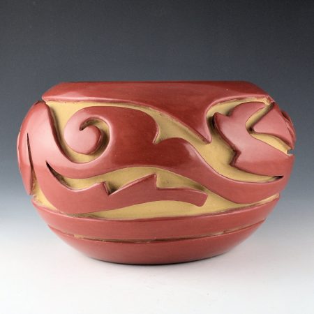 Alternative view of Naranjo, Teresita  - Red Deep Carved Bowl with Avanyu (1970s)