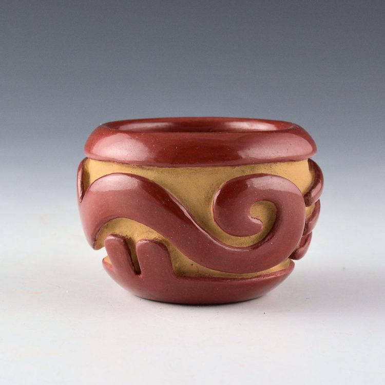 Naranjo, Teresita  - Small Red Carved Bowl with Swirling Clouds (1970s)