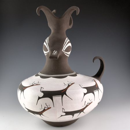 Alternative view of Peynetsa, Anderson - 15" Tall Clay Duck Figure with 11 Heartline Deer (2025)