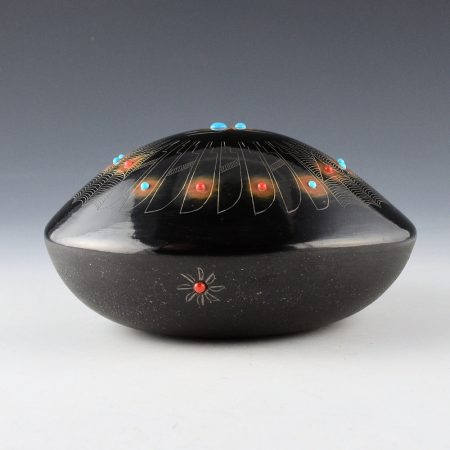 Alternative view of Gonzales, Barbara - "Swish Pot" with Spider, Feathers, Flower and Inset Stones