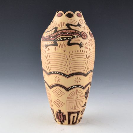 Fragua, Glendora - Tall Polychrome Jar with Lizards and Star Designs