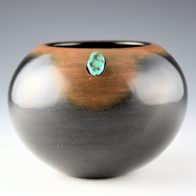 Tafoya, Juan - Black and Sienna Bowl with Turquoise (1981)