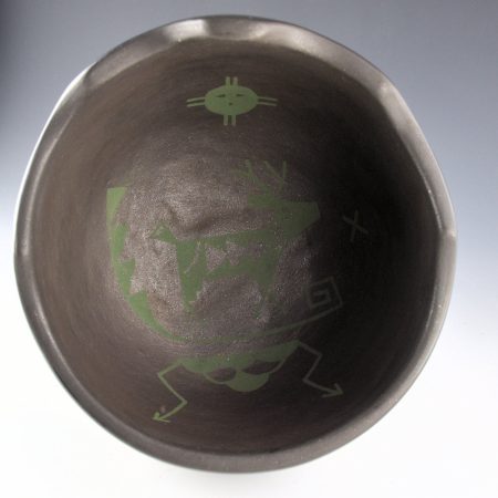 Alternative view of Appleleaf, Martha Fender - Black-and-Green Terraced Bowl with Deer and Sun Designs