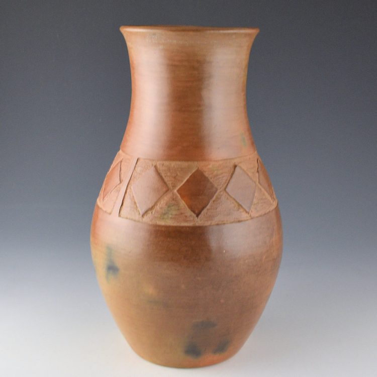 Manymules, Samuel  - 10" Tall Long Neck Jar with Carved Diamond Shapes