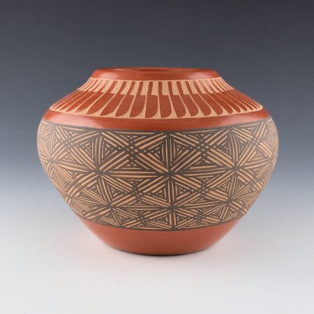 Alternative view of Yepa, Alvina - Jar with 51 Incised Feathers and Painted Interlocking Stars