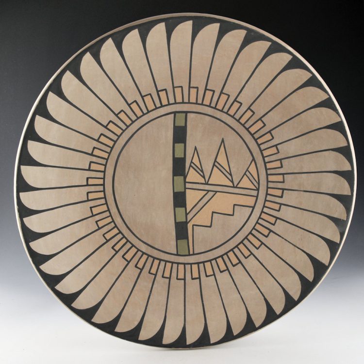 Blue Corn - 12" Diameter Polychrome Plate with 40 Feathers (1970s)
