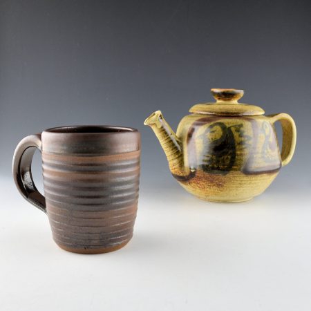 Loloma, Charles - Clay Kettle with Lid, Clay Cup, (1950s) and Signed Print (3 Pieces)