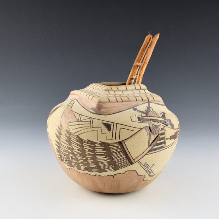 Nampeyo, Gary Polacca - Kiva Top Jar Shalako Katsinas and Ladder (1990s)