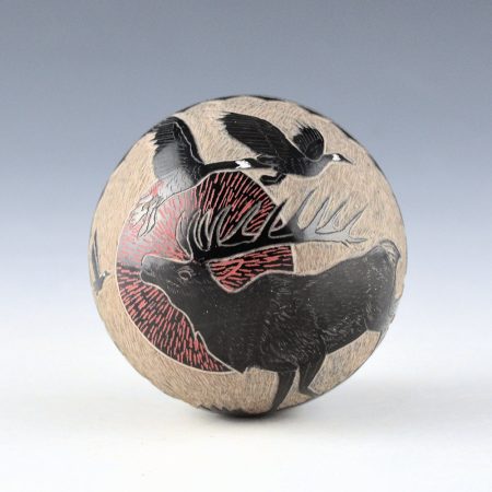 Garcia, Gloria "Golden Rod" - Seedpot with Elk, Geese, and Sun