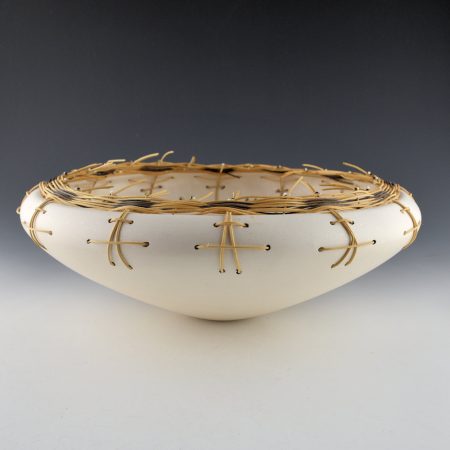 Stevens, Jacquie - 12" Wide White Bowl with Woven Basket Rim (2002)