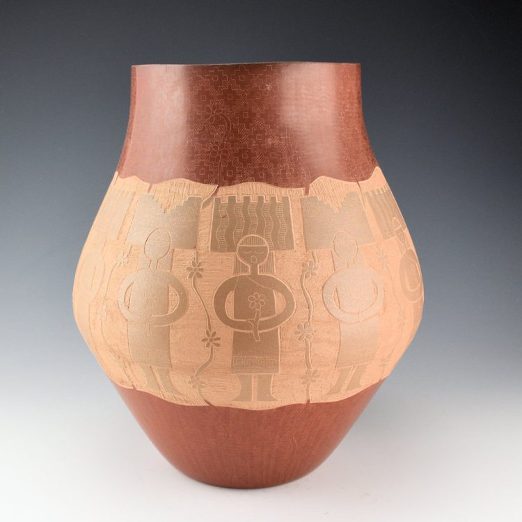 Naranjo, Jody - 11" Tall Jar with 11 Pueblo Women Holding Flowers (1999)