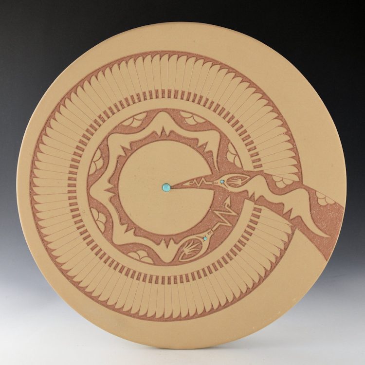 Gonzales, John - 12" Double Avanyu and Feathers Plate (1998)