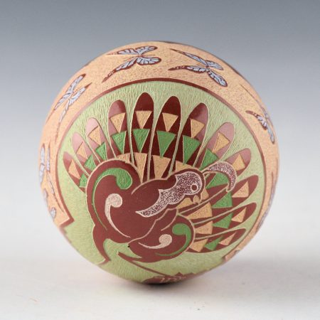 Alternative view of Lonewolf, Joseph - "Colorful Quail" Tall Seedpot with Quail and Realistic Butterflies (1985)