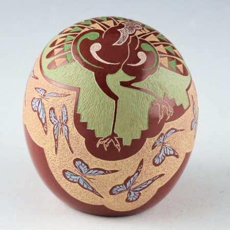 Lonewolf, Joseph - "Colorful Quail" Tall Seedpot with Quail and Realistic Butterflies (1985)