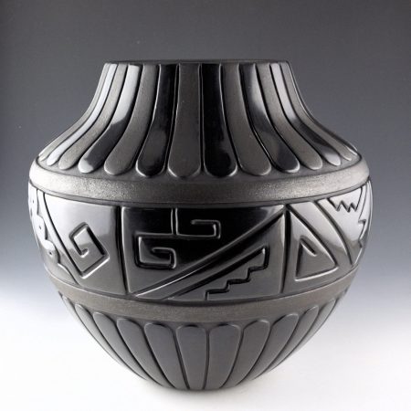 Alternative view of Tafoya-Sanchez, Linda - 10" Tall Storage Jar with 68 Carved Feathers and 8 Carved Panels