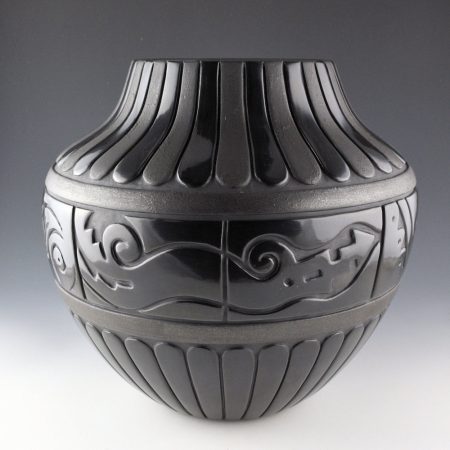 Tafoya-Sanchez, Linda - 10" Tall Storage Jar with 68 Carved Feathers and 8 Carved Panels