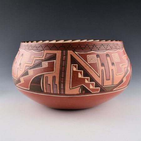 Begaye, Nathan - Large Polychrome Open Jar with Rain Designs and White Polished Interior (1990)