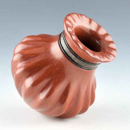 Alternative view of Sanchez, Russell  -  Deep Red Melon Ribbed Water Jar with Fluted Rim