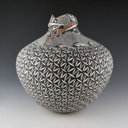 Rustin, Shawna Garcia & Patrick - Large Jar with Plant and Rain Designs, and Sculpted Rim (1990s)