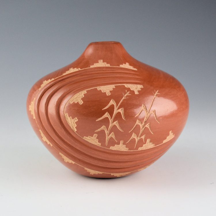 Yepa, Alvina - Jar with Melon Ribs and Etched Corn Designs