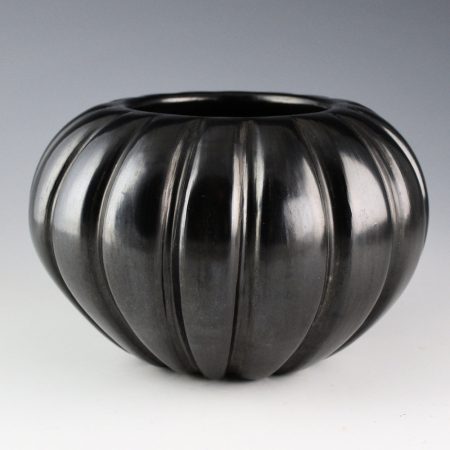 Baca, Angela -Black Melon Bowl with 16 Ribs (1970s)