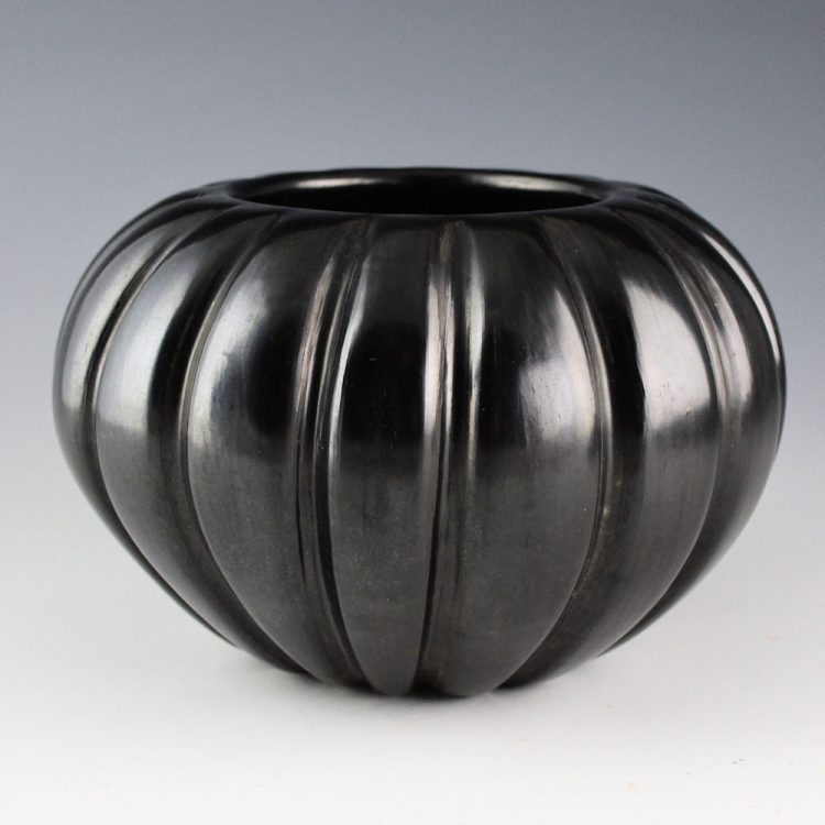 Baca, Angela -Black Melon Bowl with 16 Ribs (1970s)