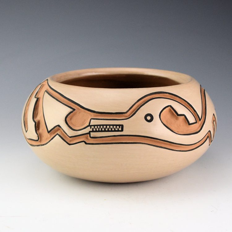 Blue Corn - Polychrome Carved Bowl with Avanyu (1970s)
