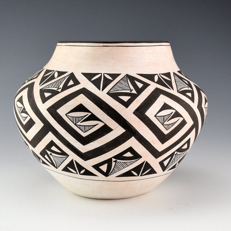Analla, Calvin - White Jar with Plant, Cloud, and Rain Designs (1990s)