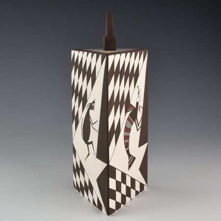 Alternative view of Natseway, Charmae - Three-Sided Jar with Mythical Mimbres Figures and Lid