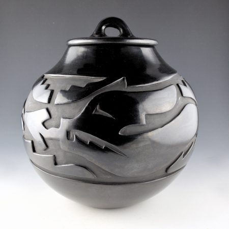 Naranjo, Christina - Large Jar with Carved Avanyu and Lid (1970's)