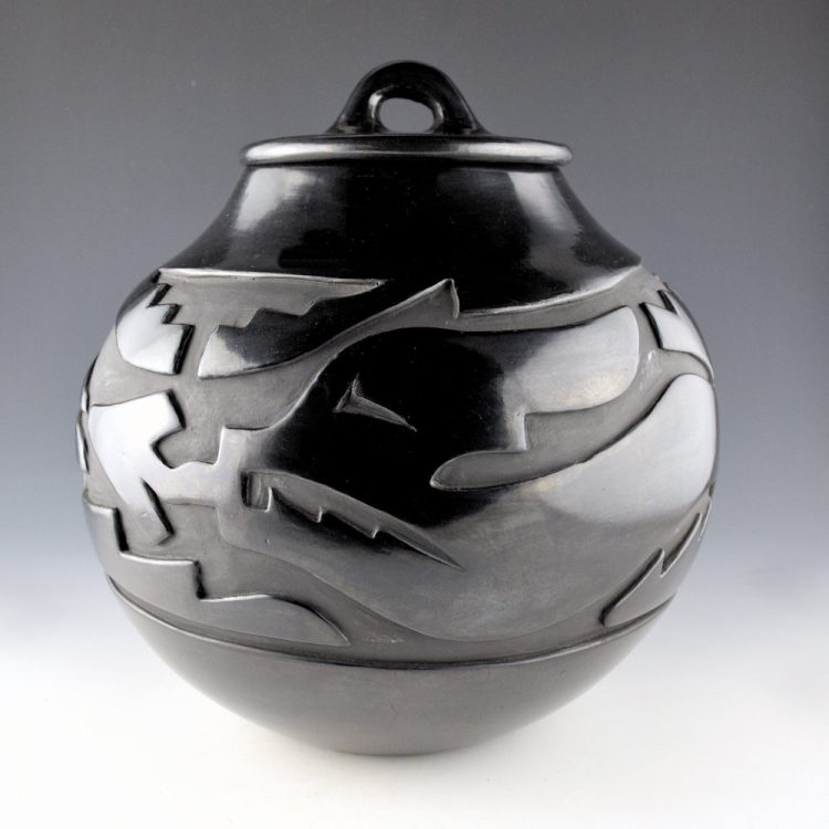 Naranjo, Christina - Large Jar with Carved Avanyu and Lid (1970's)