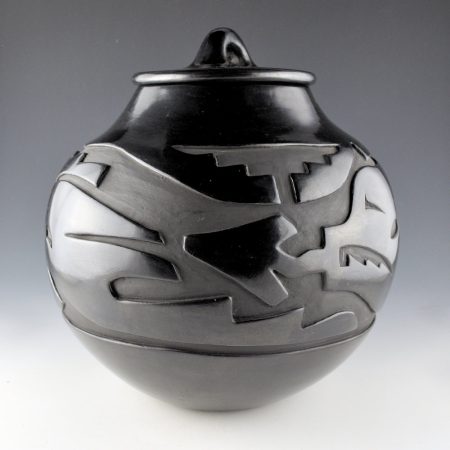 Alternative view of Naranjo, Christina - Large Jar with Carved Avanyu and Lid (1970's)