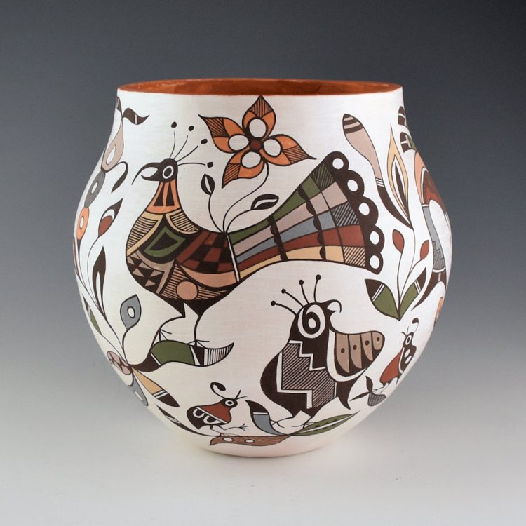 Lewis-Garcia, Diane - Polychrome Water Jar with 9 Birds and Flowers