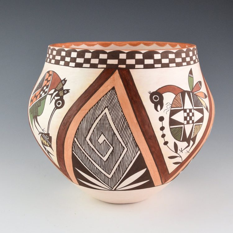 Lewis-Garcia, Diane - 7" Wide Polychrome Water Jar with Birds and Plant Design