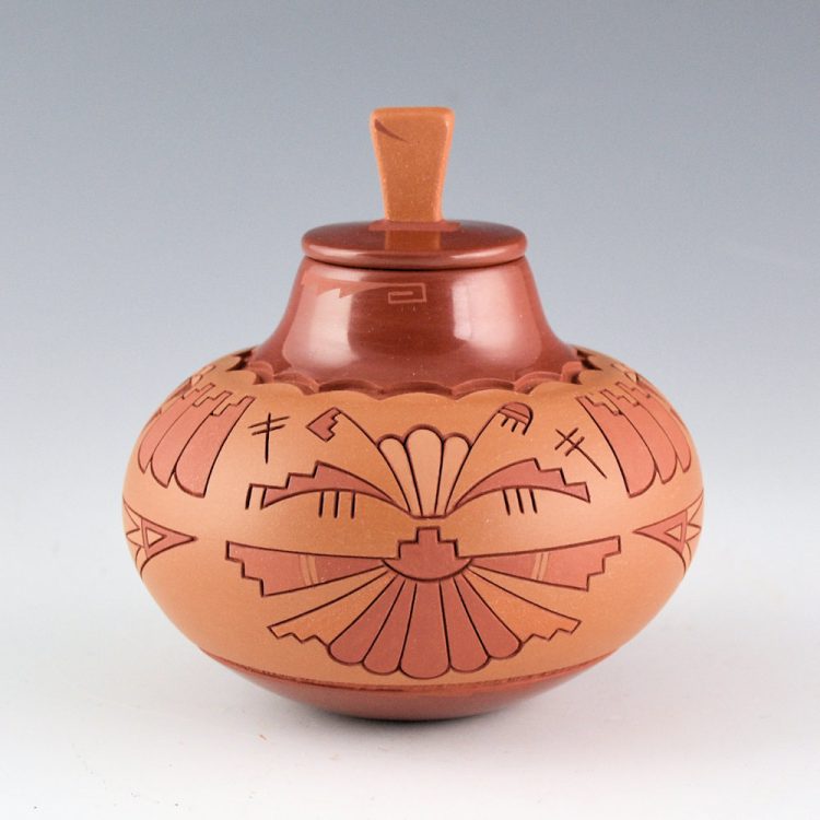 Curran, Dolores - Polychrome Jar with Butterflies, Feathers, Rainclouds and Lid