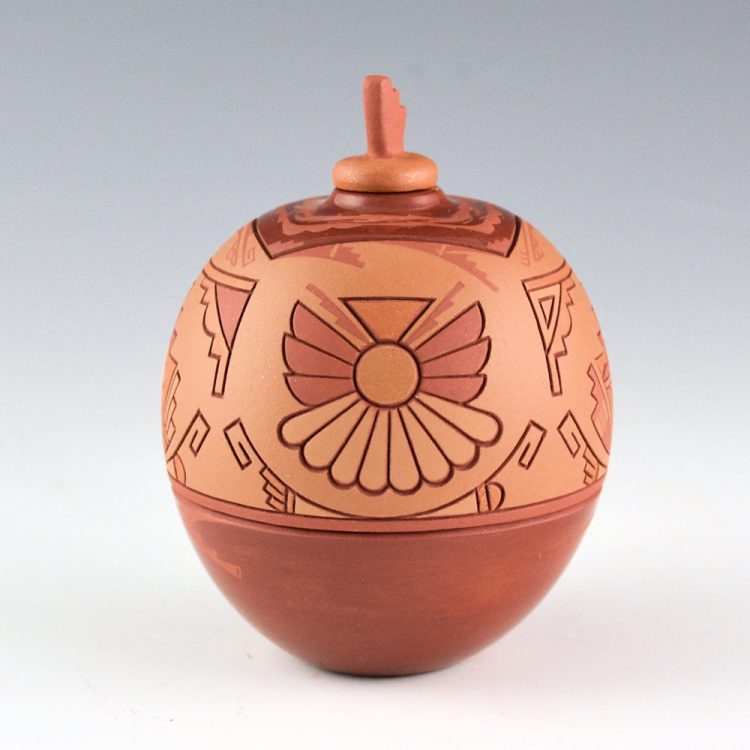 Curran, Dolores - Polychrome Jar with Flowers, Hummingbirds, Dragonflies, and Lid