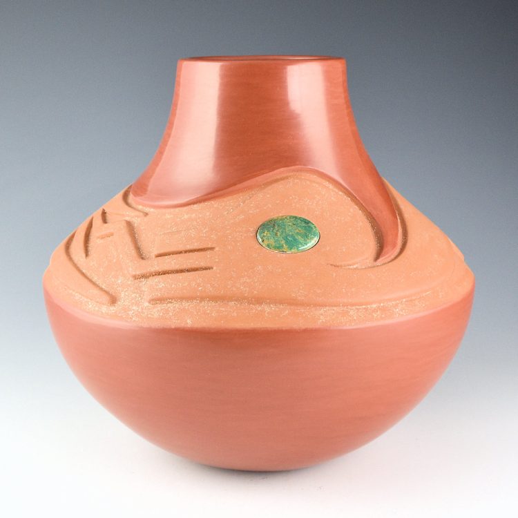 Tse-Pe, Dora - Red Water Jar with Avanyu and Turquoise (2011)