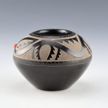 Alternative view of Garcia, Gloria "Golden Rod" - Black Bowl with Avanyu and Coral