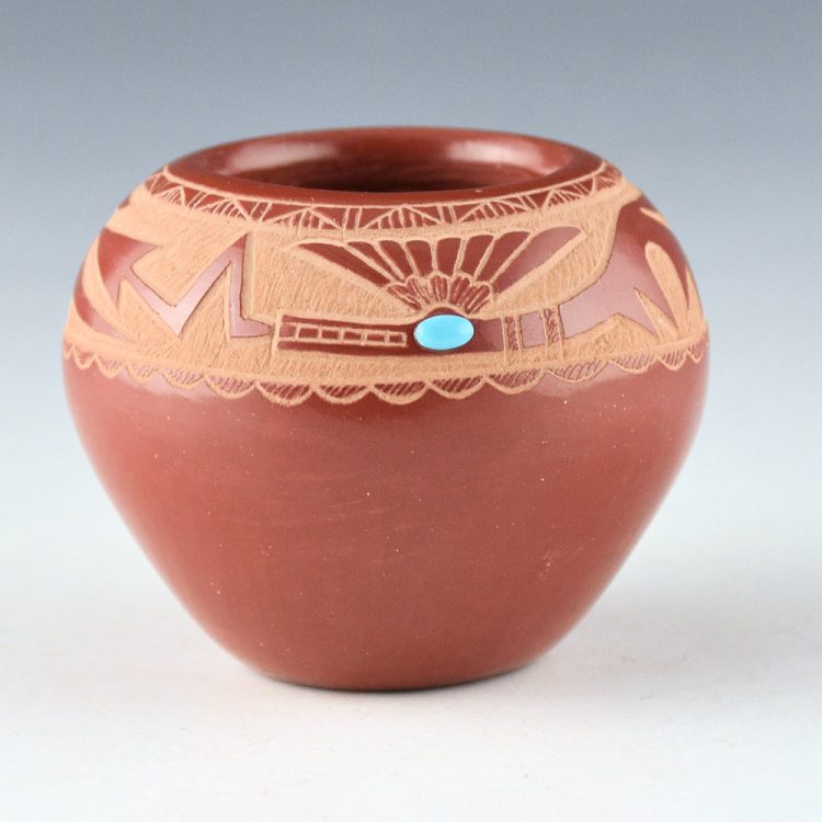 Garcia, Gloria "Golden Rod" - Red Bowl with Avanyu and Turquoise