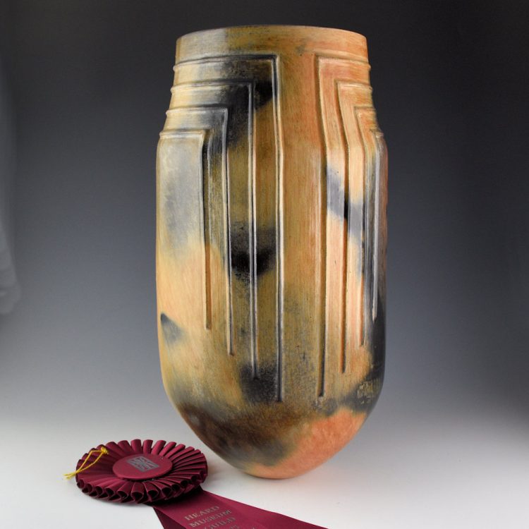 Tso, Jared - "Monsoon" 16" Tall Jar with Raised Rain Designs (Ribbon)