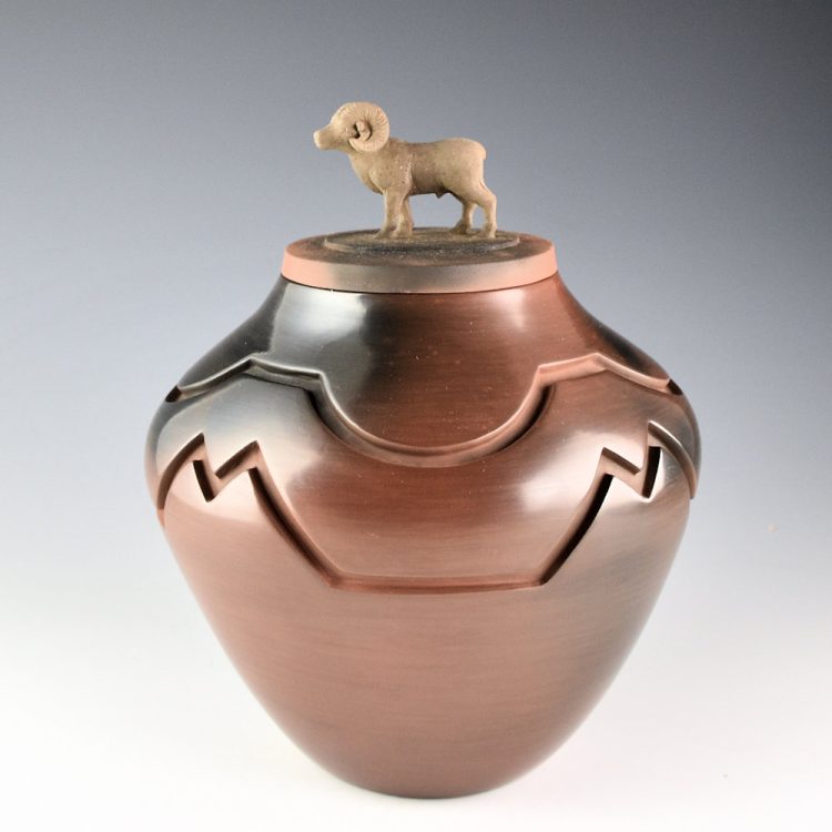 Roller, Jeff - "Above the Clouds" Brown Jar with Big Horn Sheep Lid (2025)